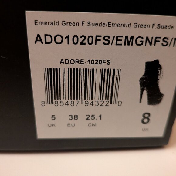 Pleaser Adore 1020 Boots 7 Inch Heel US Size 8 Emerald Green Platform Pole Heels - Picture 6 of 7
